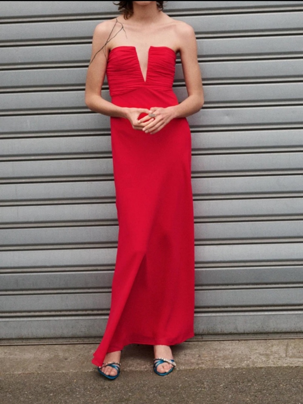 ZARA Red Strapless Ruched Maxi Dress | NWT | Size L